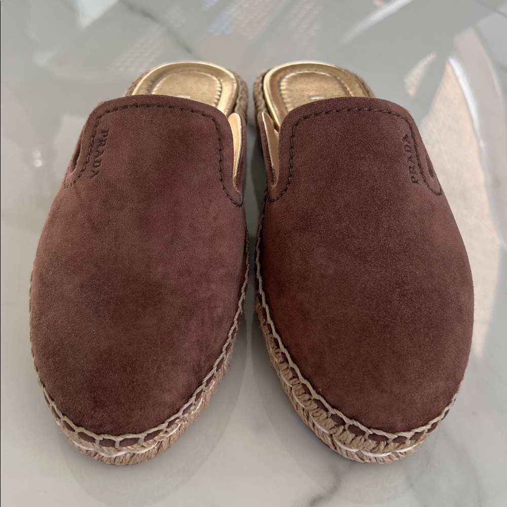 New PRADA Suede & Raffia Brown Mule - Picture 11 of 11